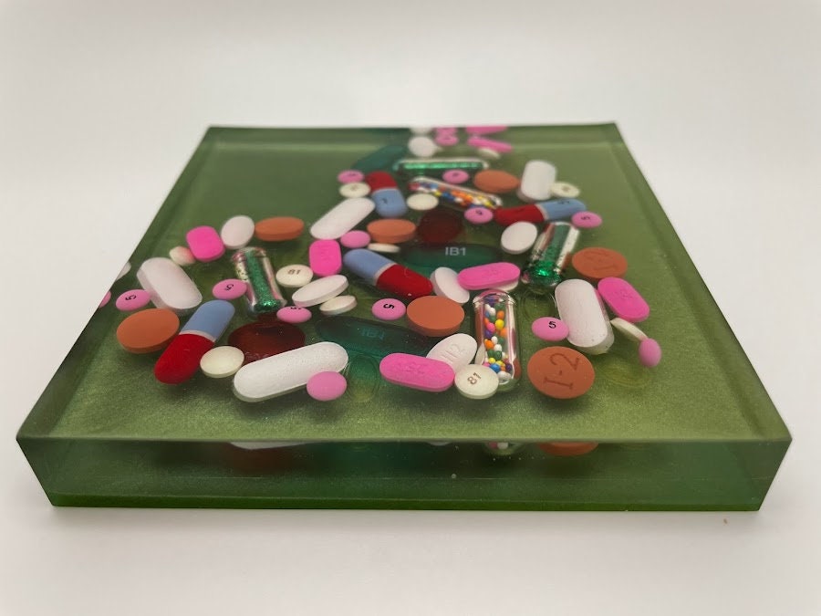 Resin medicine heart paperweight/coaster - diagonal