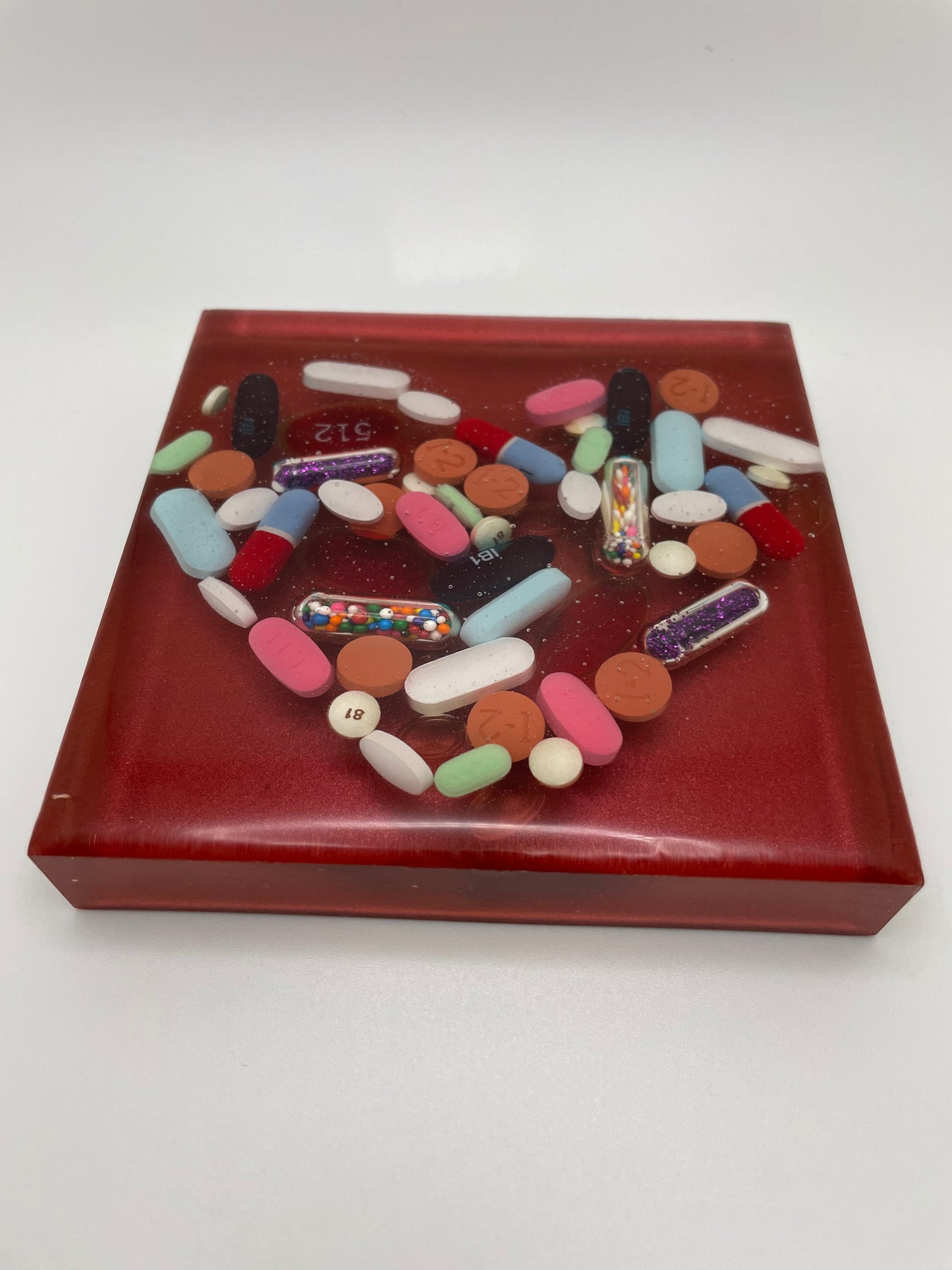 Resin Medicine Heart Paperweight/Coaster