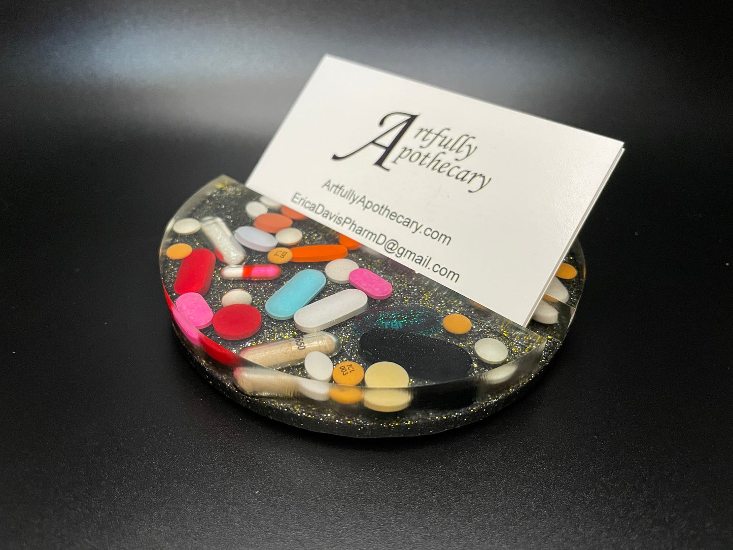 Round Resin Medicine Business Card Holder
