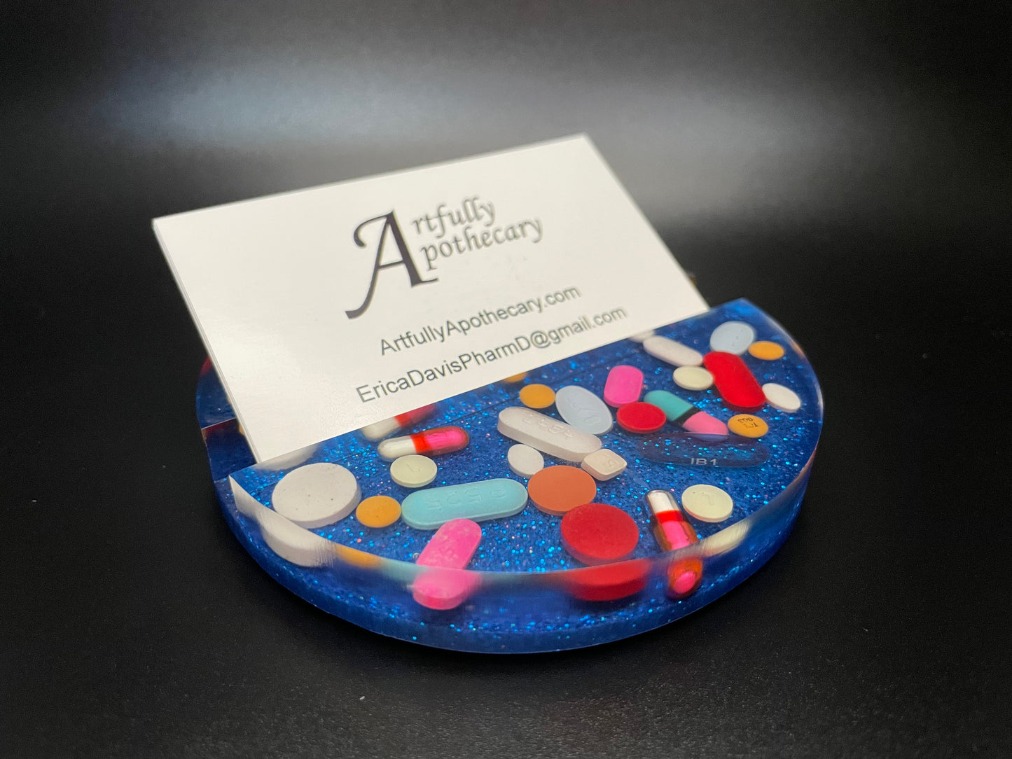 Round Resin Medicine Business Card Holder