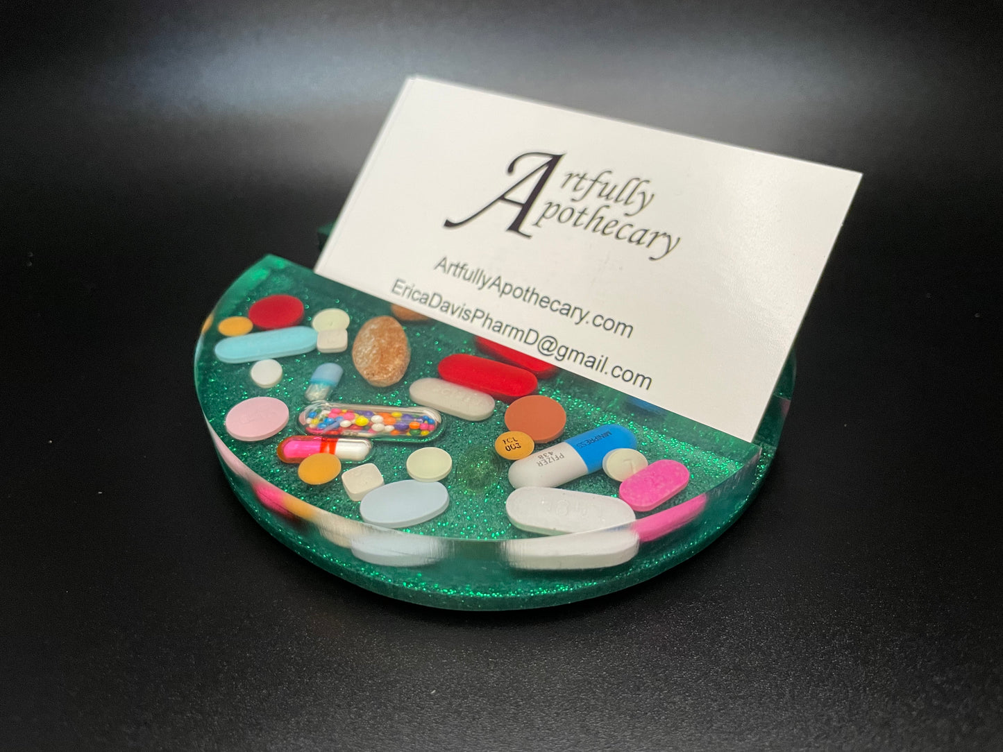 Round Resin Medicine Business Card Holder