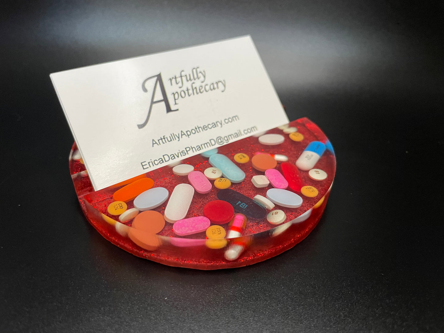 Round Resin Medicine Business Card Holder