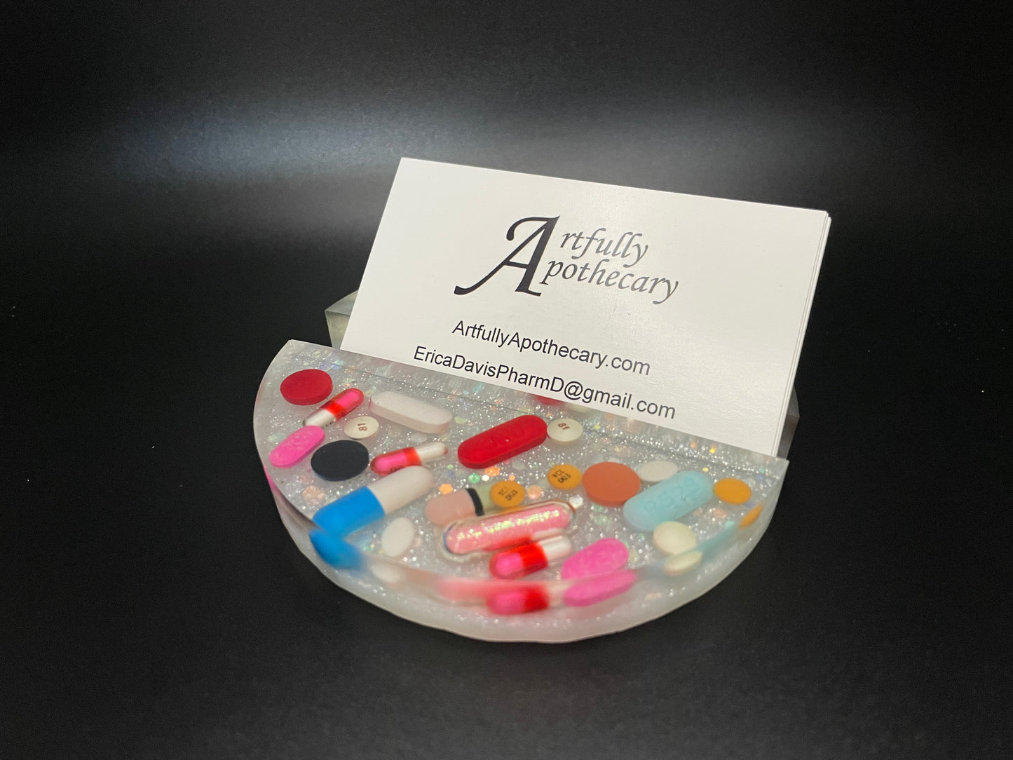 Round Resin Medicine Business Card Holder